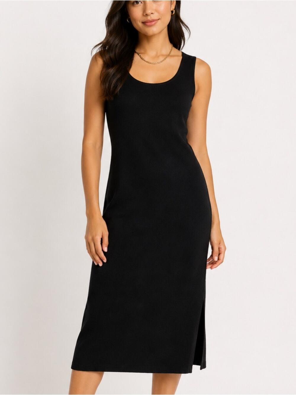 Ming Wang Black Sleeveless Knit Midi Dress Side Slits Stretch XS
